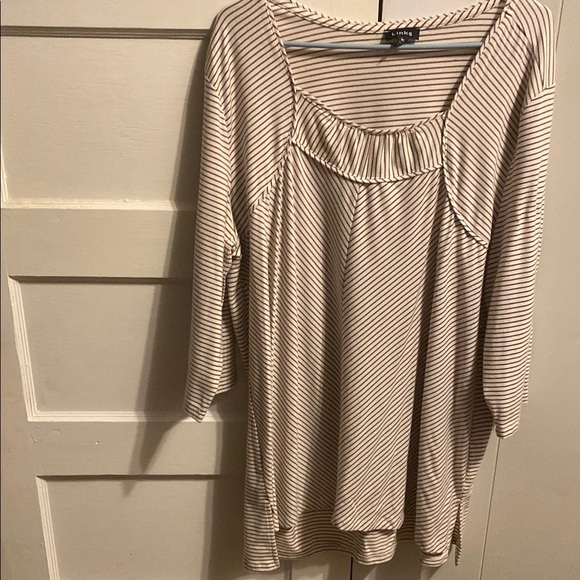 Cato Tan and Brown Ruffled Bib Collar Tunic - Picture 1 of 6